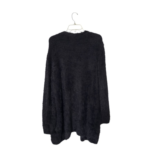 Free People Faux Fur Medium Open Front Black  Cardigan Front Pockets Cozy Fuzzy - Picture 3 of 7